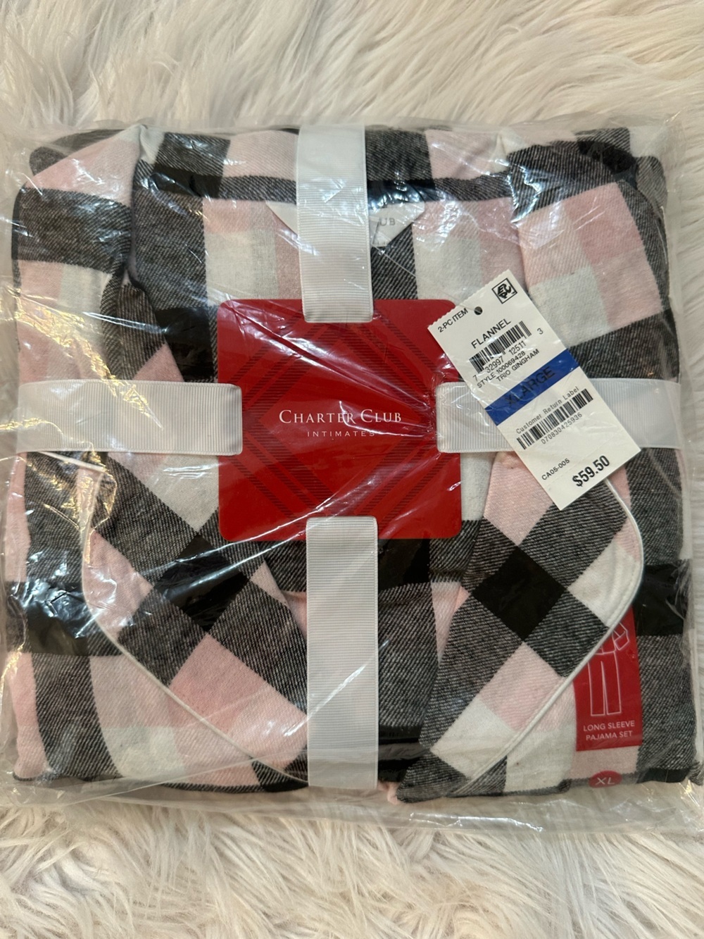 Charter Club Pink, Black & White Gingham Flannel Shirt